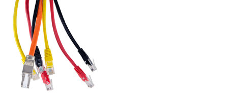 Colorful Ethernet Cables Isolated on White. Copy space for text.の写真素材