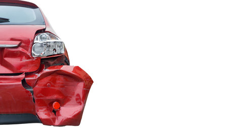 Isolated Damaged Car with Space for Text on Collision Insuranceの写真素材