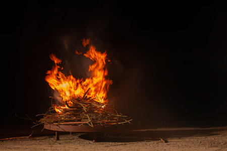 Bonfire Burning Bright at Nightの写真素材