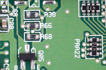 Close up of electronic resistors on PCB