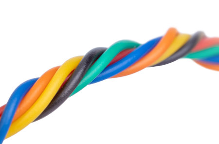 Close up of colorful twisted wiresの写真素材