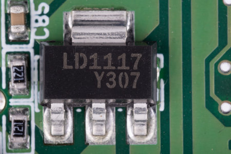 Macro shot of voltage regulator on PCB