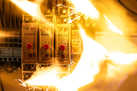 Electrical Short Circuit Causing Fire Outbreakの写真素材