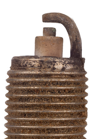 Macro close up of worn spark plug tip