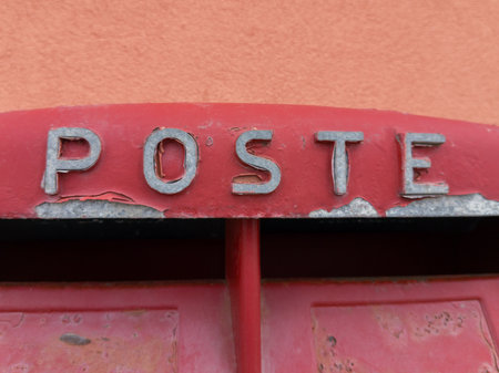 Vintage red Italian post box with letteringの写真素材