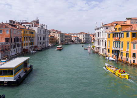 Venice, Italy - April 17 2025: Boats and water traffic on Grand Canal near Accademia in Veniceの写真素材