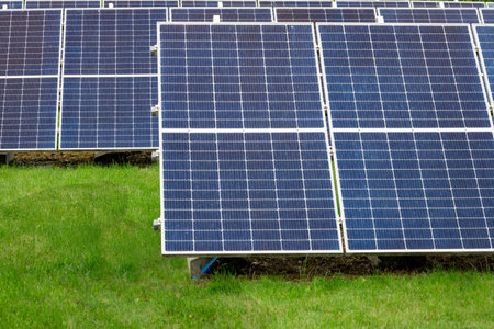 Ground Mounted Solar Panels on Green Grass