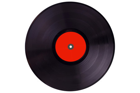 Black Vinyl Record Red Label Isolatedの写真素材