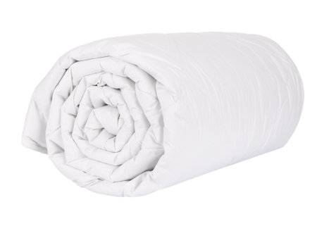 Rolled White Duvet Isolated On Whiteの写真素材