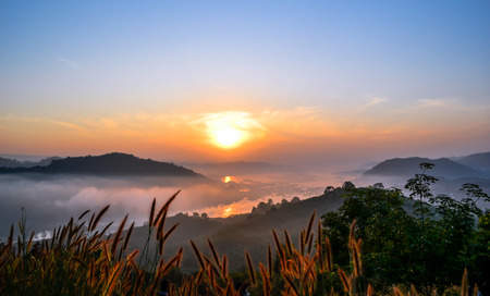 sunrise and seafog in thailandの写真素材