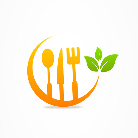 Kitchen healthy food icon fork spoon knife leafのイラスト素材