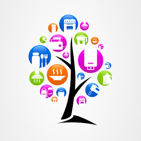 Abstract tree vector kitchen icon buttonのイラスト素材