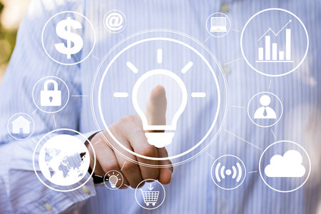 Button idea bulb business onlineの写真素材