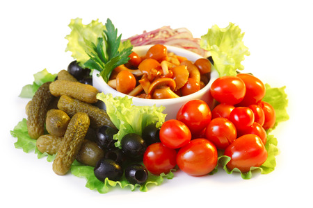 Vegetable platter isolated on whiteの写真素材