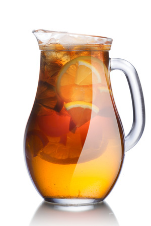 Pitcher of popular iced drink also known as \"half and half\" which is mixed of equal portions of  lemon tea with lemonadeの写真素材