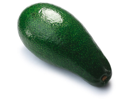 Avocado Fuerte, whole, top view (Persea americana). Clipping paths, shadow separated