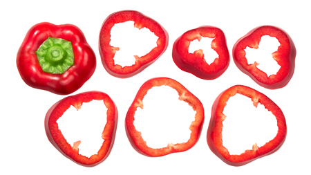 Sweet red bell pepper slices (Grueso de Plaza), top viewの写真素材