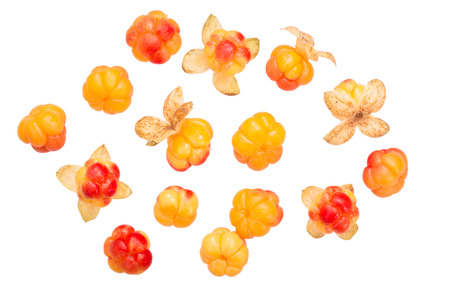 Cloudberries (Rubus chamaemorus fruits), top viewの写真素材