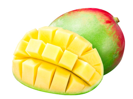 Mango (fruit of Mangifera indica), whole and cube styledの写真素材