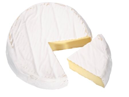 Camembert or brie soft ripened cheese with white mold, top viewの写真素材