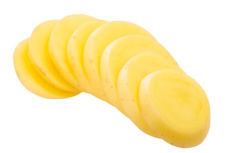 Potato (Solanum tuberosum) tuber, sliced, isolatedの写真素材