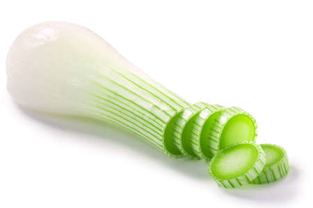 Green leek cut into rings isolated w clipping pathsの写真素材