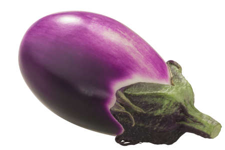 Violet white eggplant or aubergine (Solanum melongena fruit) isolatedの写真素材