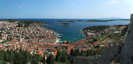 View of the city of Hvar and harbor from a fortification. Island Hvar. Croatia. Adriatic Sea.の写真素材