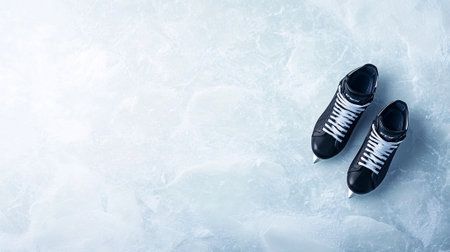 black ice skates on iceの素材
