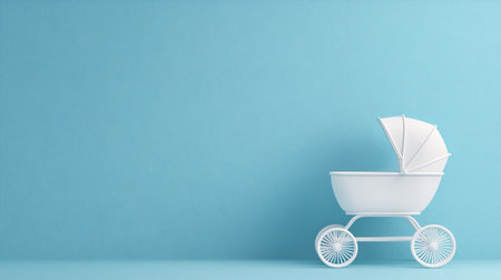 minimalist baby stroller against a blue backgroundの素材