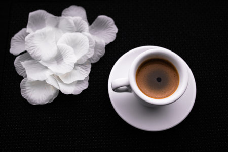 A Cup of coffee with some strawberry on different backgroundの写真素材