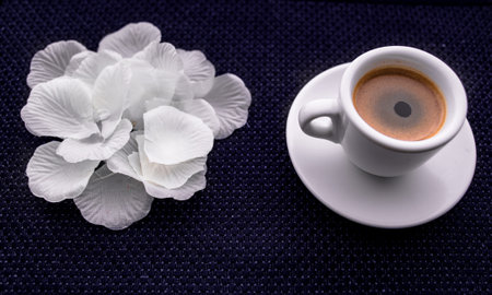 A Cup of coffee with some strawberry on different backgroundの写真素材