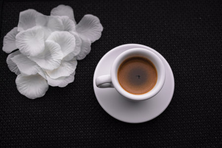 A Cup of coffee with some strawberry on different backgroundの写真素材