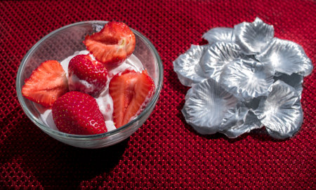 A Cup of coffee with some strawberry on different backgroundの写真素材