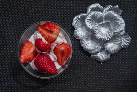 A Cup of coffee with some strawberry on different backgroundの写真素材