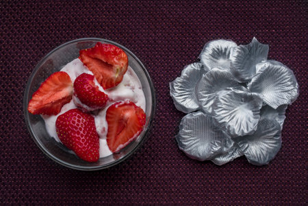 A Cup of coffee with some strawberry on different backgroundの写真素材