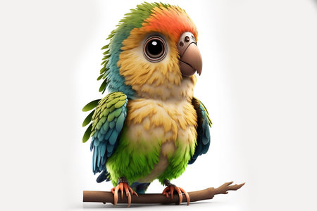 Cute parrot isolated on white background. 3D illustration.