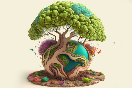 Ecology concept. Earth in the shape of a tree. 3d render