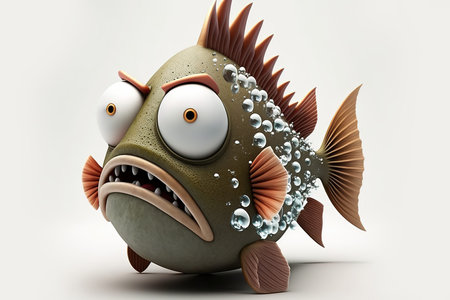 Cartoon fish with big eyes on white background. 3d illustration