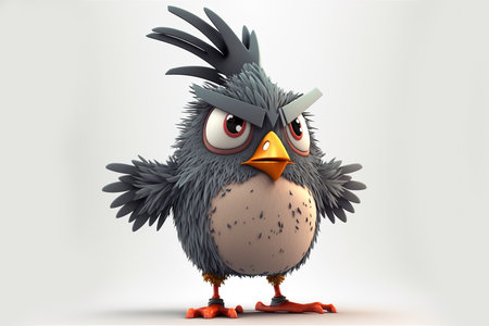 Cute crow with big eyes on white background. 3D renderingの写真素材