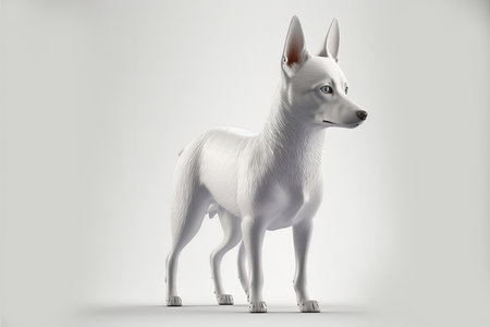 3d rendering of a white dog standing on a gray background.の写真素材