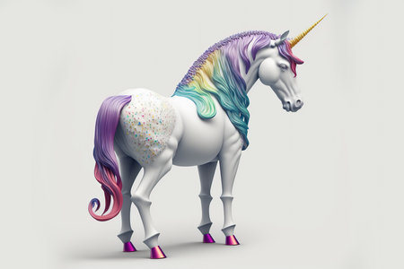 Unicorn with rainbow mane on white background. 3d renderingの写真素材