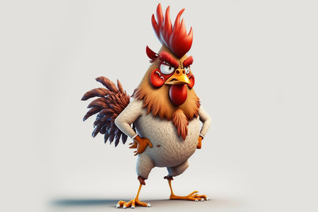 Cute Rooster on white background. 3D illustration. 3D rendering.の写真素材