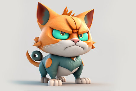 Funny orange cat with green eyes on a gray background. 3d renderingの写真素材