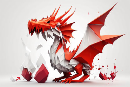 Dragon origami. 3d vector illustration. Isolated on white background.の写真素材