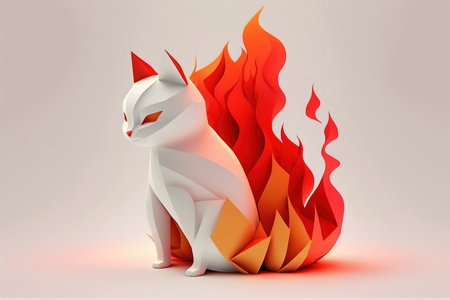 <p>White cat and red fire on a white background. 3d rendering</p>の写真素材