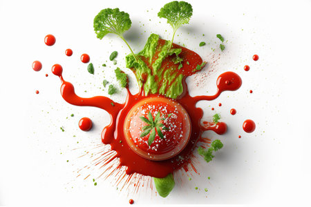 Creative food design with tomato sauce and vegetables. 3D Renderingの写真素材