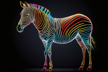 Horse with colorful stripes on the black background. 3d renderingの写真素材