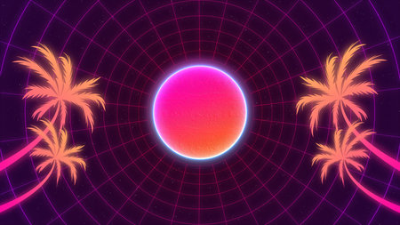 Abstract background with palm trees, sun and circle. vector illustration.