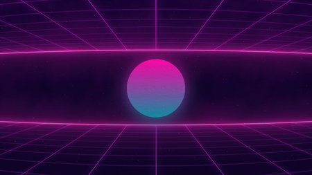 3d illustration of an abstract background with neon lights and a sphere